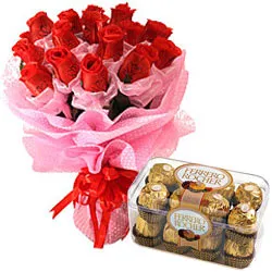 Long Lasting � Red Roses Bouquet with  Ferrero Rocher Box
