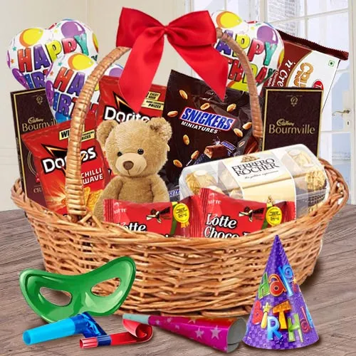 Exquisite Gift Basket of Chocolates, Teddy N Assortments