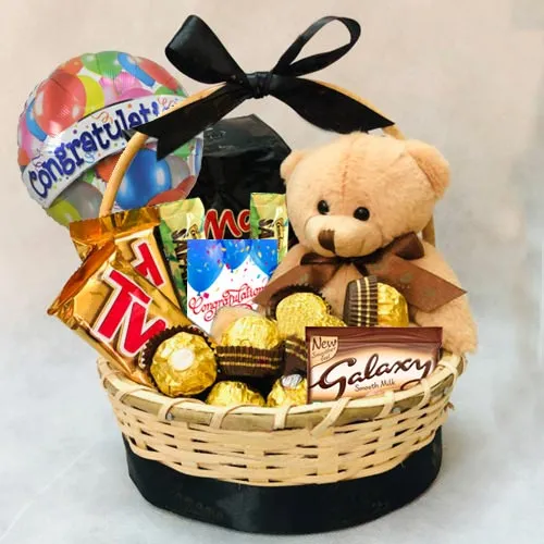 Enticing Gift Basket of Chocolates N Teddy