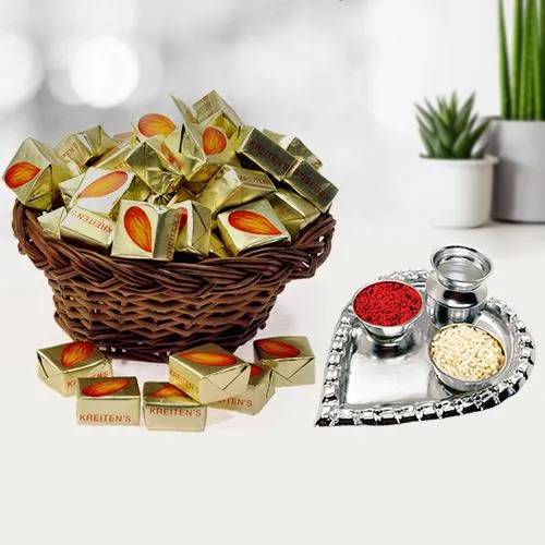 Almond Toffee with Silver Plated Puja Thali