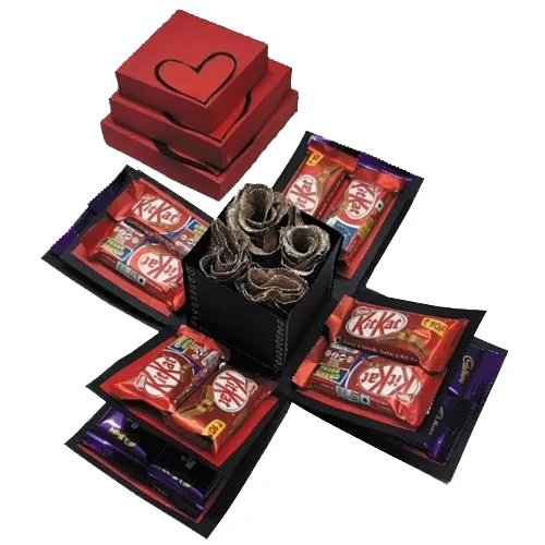 Delightful 3 Layer Explosion Box of Chocolates N Roses