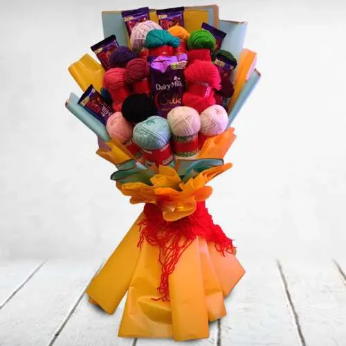 Impressive Knitting Wool n Assorted Chocolates Bouquet