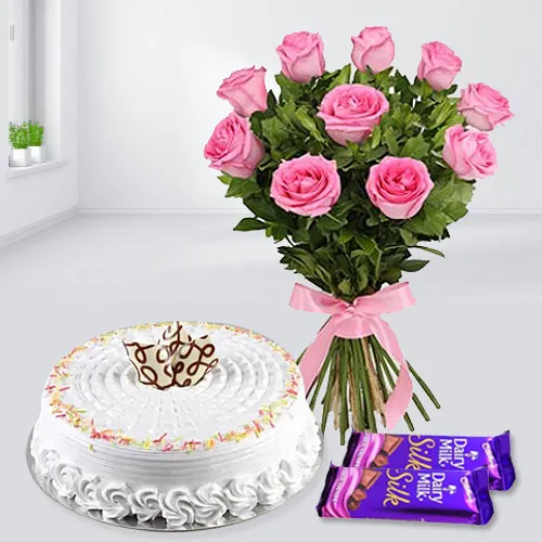 Delicious Vanilla Cake with Rose Bouquet N Cadbury
