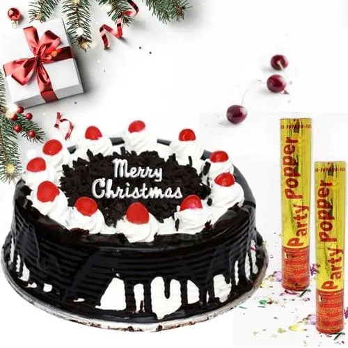 Exquisite Xmas Gift of Black Forest Cake N Party Poppers