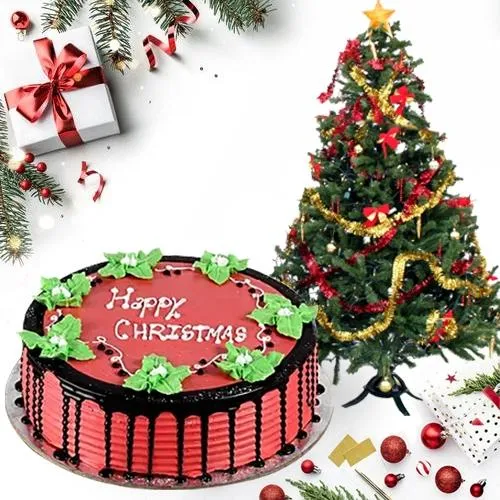 Classic Strawberry Cake with X_mas Tree Gift Combo