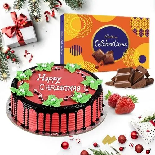 Tempting Xmas Special Strawberry Cake with Chocolates