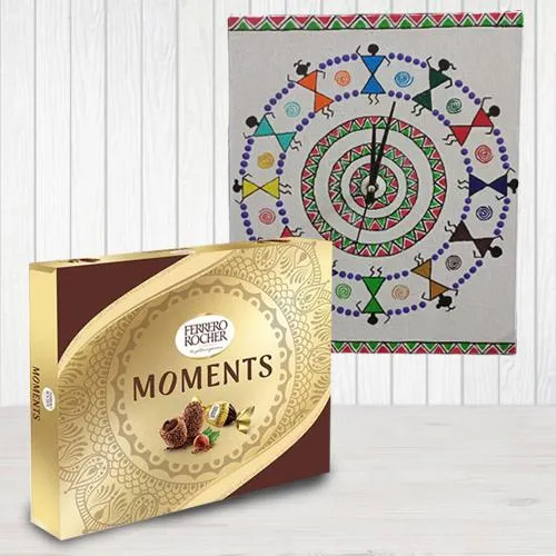 Glamorous Warli Art Handmade Wall Clock n Ferrero Rocher Moments
