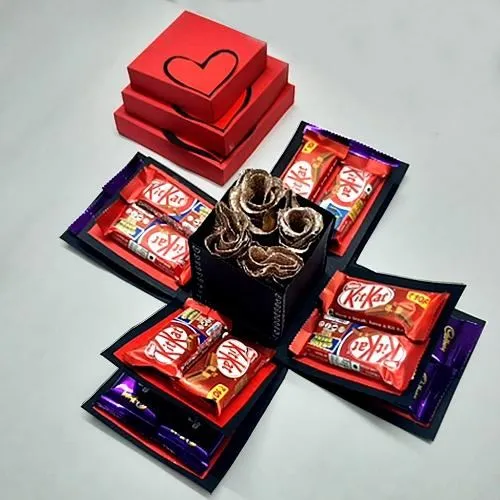 Dashing Valentine Special Explosion Box of Chocolates n Roses