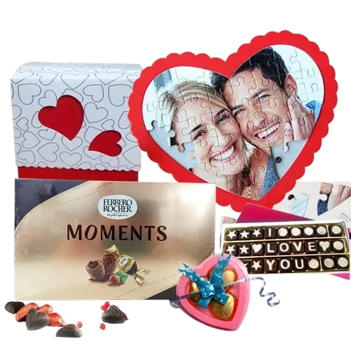Lovely Personalized Heart Shape Puzzle n Chocolates Gift