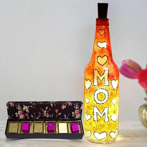 Handcrafted Bottle Lamp with Dried Mango n Strawberry Filled Handmade Chocolates for Mom