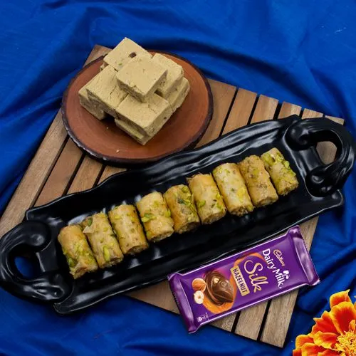 Appealing Combo of Baklava with Cadbury Hazelnut Silk n Kaju Bite