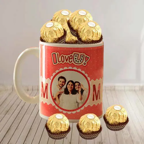 Delightful Personalized Photo Coffee Mug with Ferrero Rocher