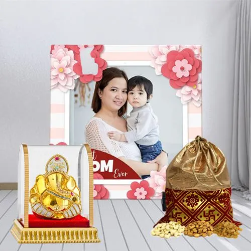 Outstanding Personalized Photo Tile and Ganesha Idol with Dry Fruits