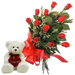 Order Red Roses Bunch with Teddy