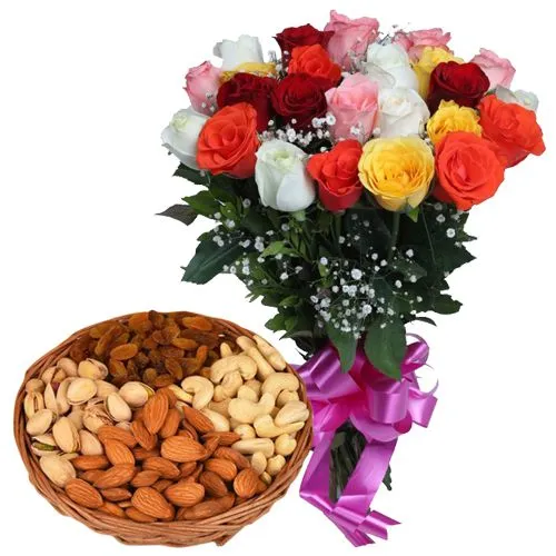 Delightful Two Dozen Splashy Roses and 1 Kg. Dried Fruits Delights