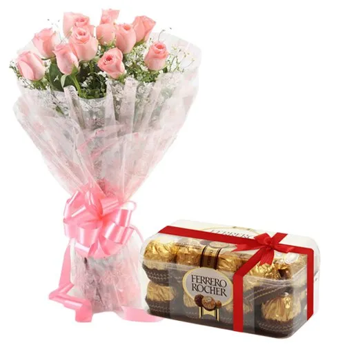 Order Pink Roses and Ferrero Rocher Chocolates