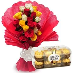 Deliver Mixed Roses Bouquet with Ferrero Rocher