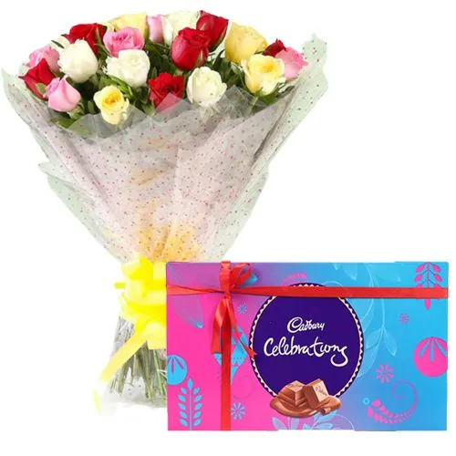 Deliver Mixed Roses Bouquet and Cadbury Celebrations