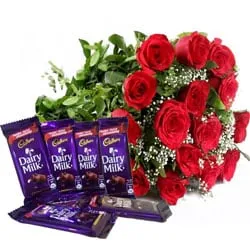 Send Red Roses Bouquet with Dairy Milk Chocolates