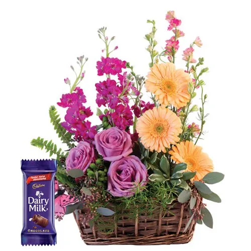 Delectable Cadburys Dairy Milk Chocolate and Mixed Blooms