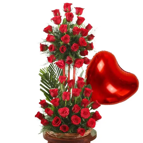 Lovely Heart Shaped Red Balloon and a Bouquet of 36 Red Roses
