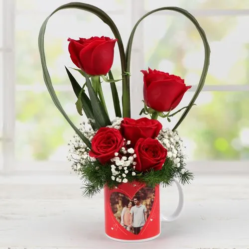 Lovely Red Roses in Personalized Photo Coffee Mug