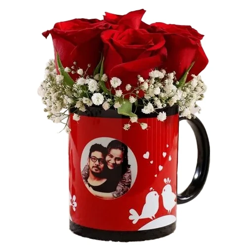 Aroma of Love Gift of Red Roses in Personalized Photo Coffee Mug
