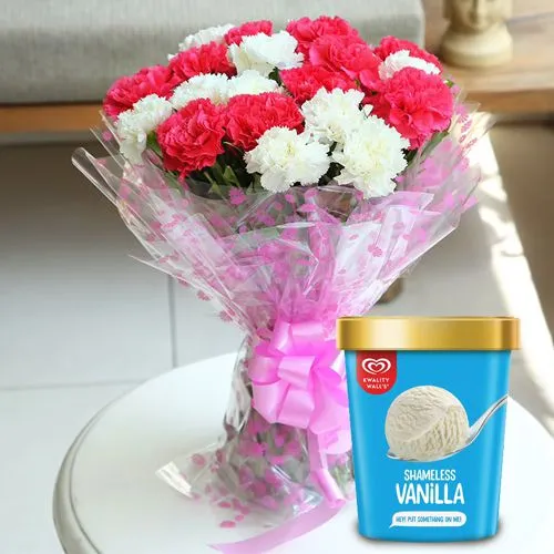 Stunning Mixed Carnations Bouquet with Vanilla Ice Cream from Kwality Walls