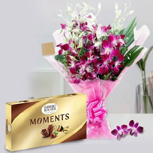 Ravishing Bouquet of Orchids N Ferrero Rocher Chocolate Box