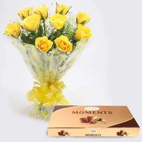 Glamorous Bouquet of Yellow Roses with Ferrero Rocher Moments