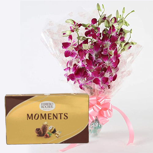 Glamorous Orchids Bunch with Ferrero Rocher Moments