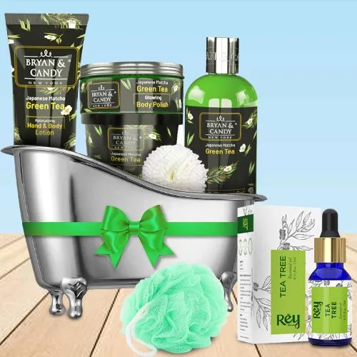 Refreshing Green Tea Bath Tub Home Spa Set with Essential Oil  N  Loofah