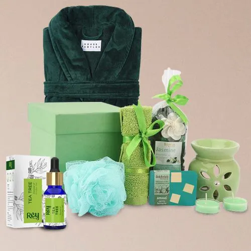 Spectacular Jasmine Soap Spa Gift Set with Bathrobe  N  Green Tea Essential Oil
