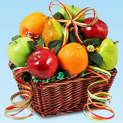 Attractive Basket of Seasonal Fresh Fruits for Moms Day