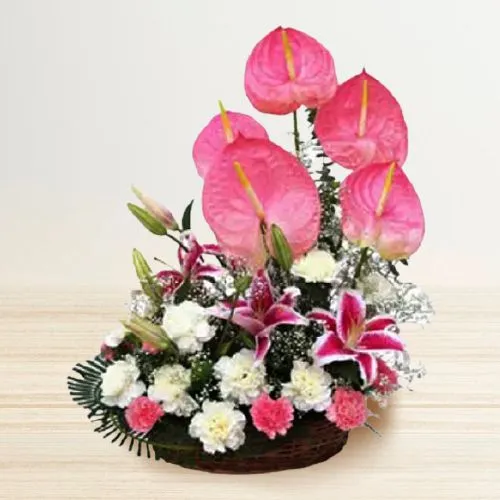 Enticing White n Pink Floral Basket