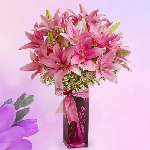Beautiful Pink Love for Lilies in Vase