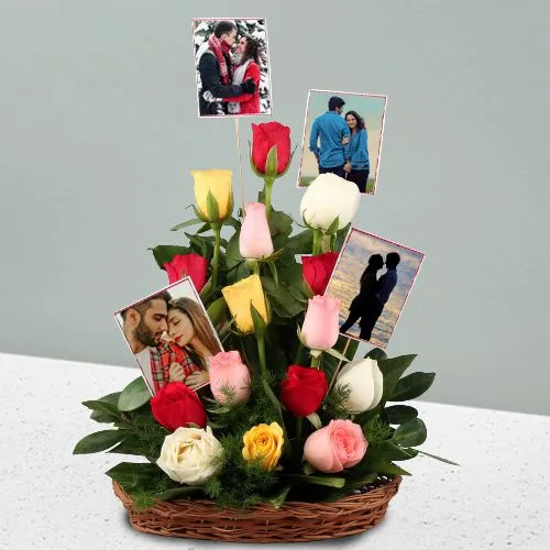 Spectacular Gift of Personalized Pics N Mixed Roses Basket