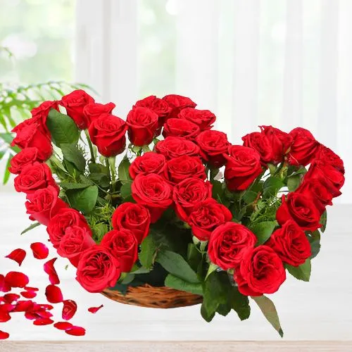 Exclusive Twin Heart Red Roses Basket Arrangement