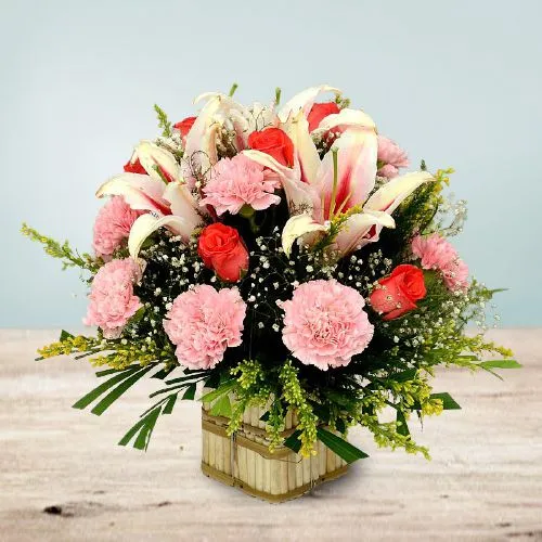 Artist Creation Basket of Carnations, Lilies n Roses