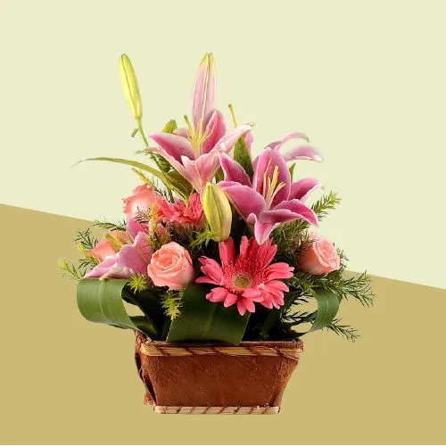 Ravishing Basket of Pink Color Flowers