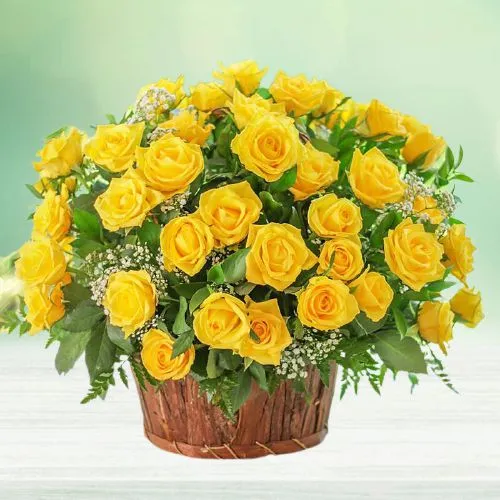 Impressive 50 Yellow Roses Basket