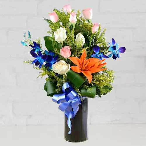 Pristine Vase Arrangement of Colorful Blooms