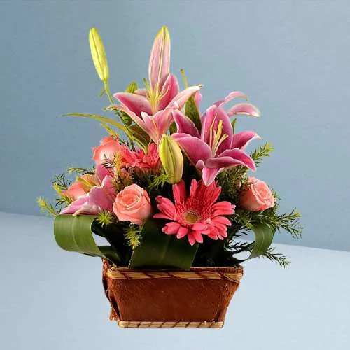 Gorgeous Pink Mixed Flowers Basket