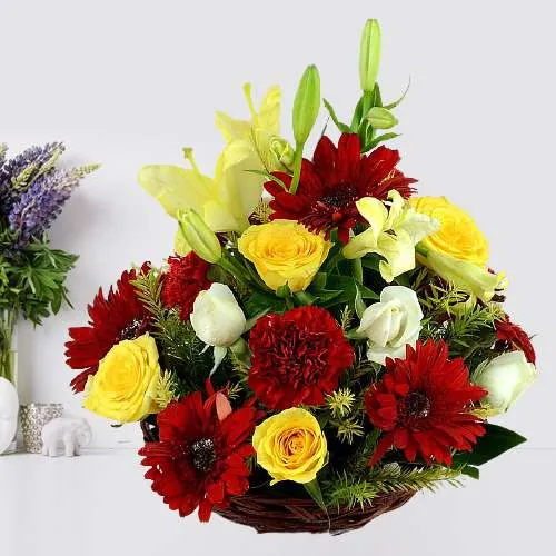 Vibrant Romance Mixed Flowers Basket