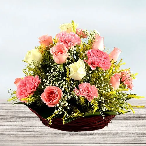 Gorgeous Basket of Pink Roses n Carnations