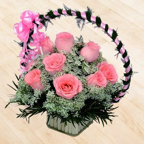 Charming Display of Roses N Fillers in Basket