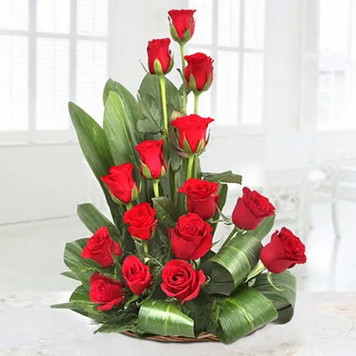Stunning Fifteen Red Coloured Roses Premium Arrangement