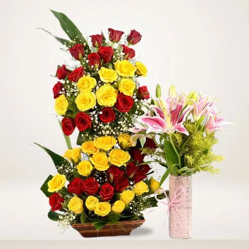 Huge Arrangement of Mixed Flowers with Flowery Vase