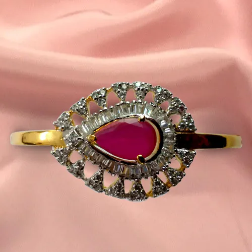 Online Red Stone and Rhinestone Studded Fancy Bangle from Anjali