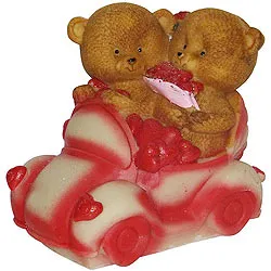 Send Couple Teddy with Hearts in a Car
